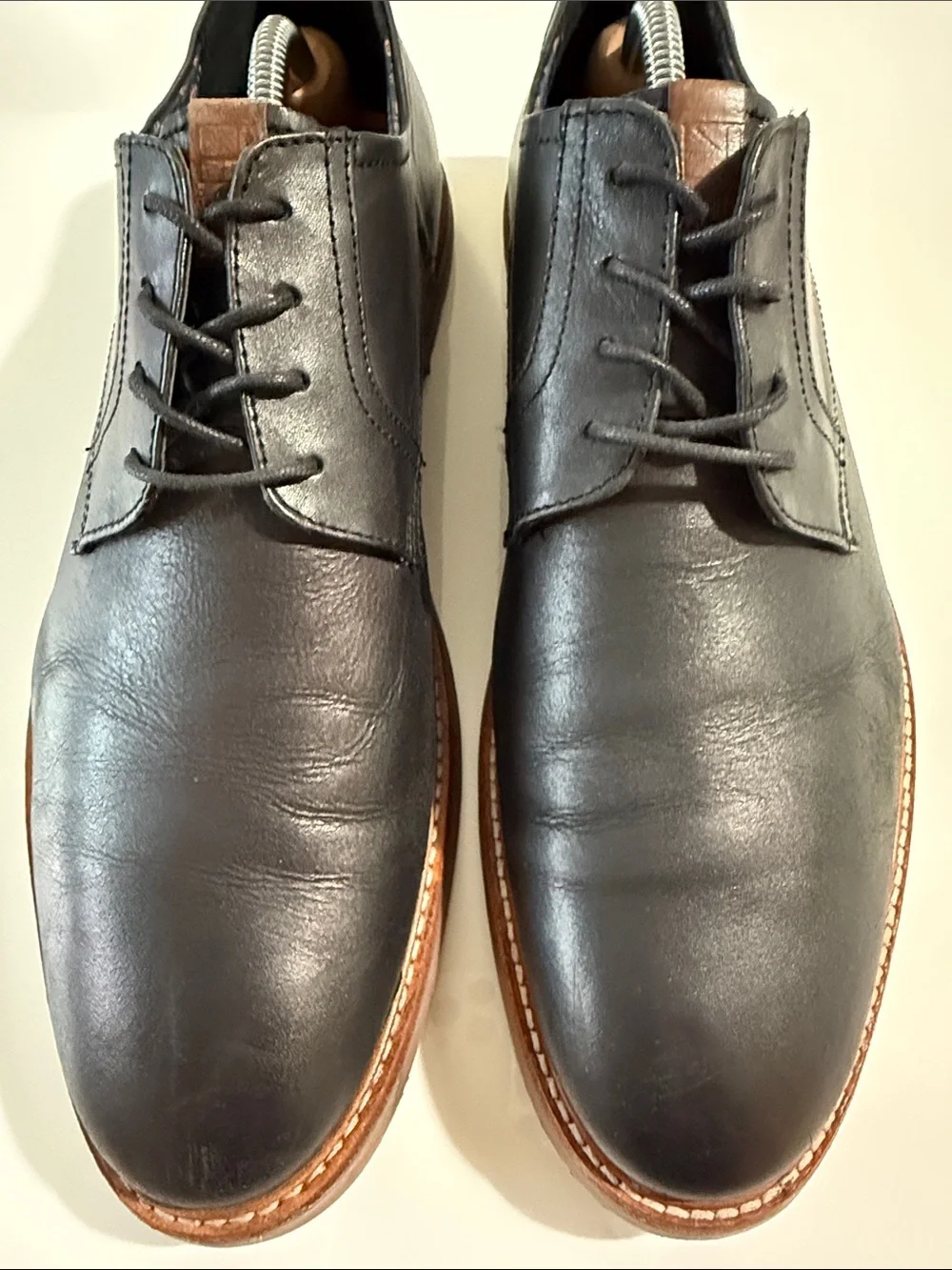 Ben Sherman Black Leather Derby Shoes with Brown Trim Sz 13
